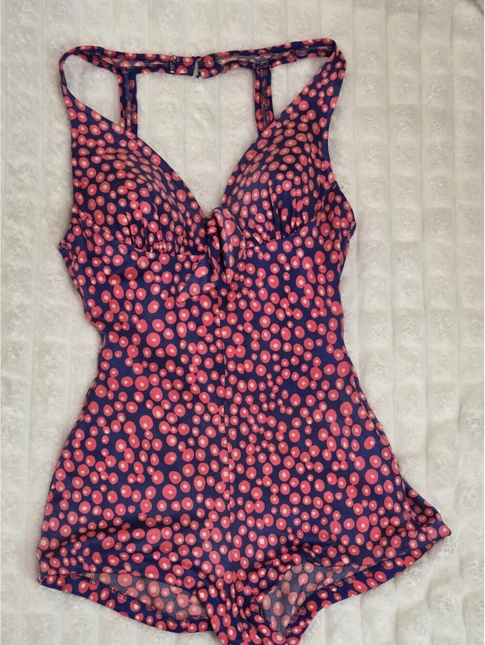 Rose Marie Reid Swimsuit Size 14 Blue Pink Dots Vintage 50s 60s